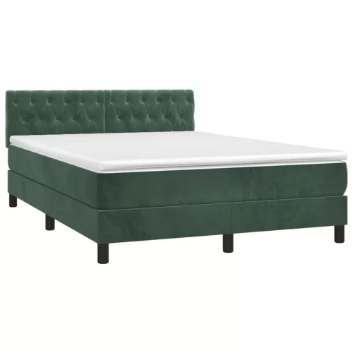  sötétzöld bársony rugós és LED-es ágy matraccal 140x190 cm