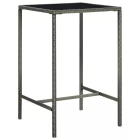    szürke polyrattan és üveg kerti bárasztal 70 x 70 x 110 cm