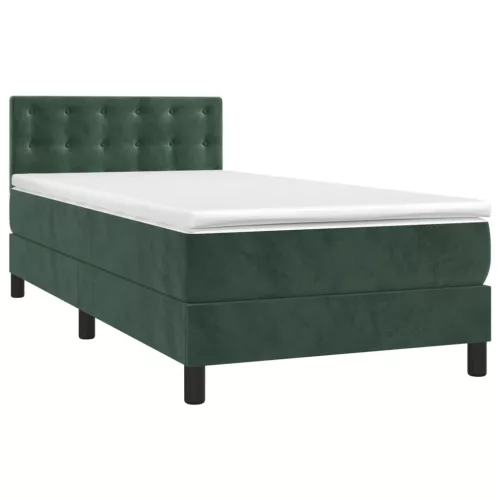  sötétzöld bársony rugós és LED-es ágy matraccal 80 x 200 cm