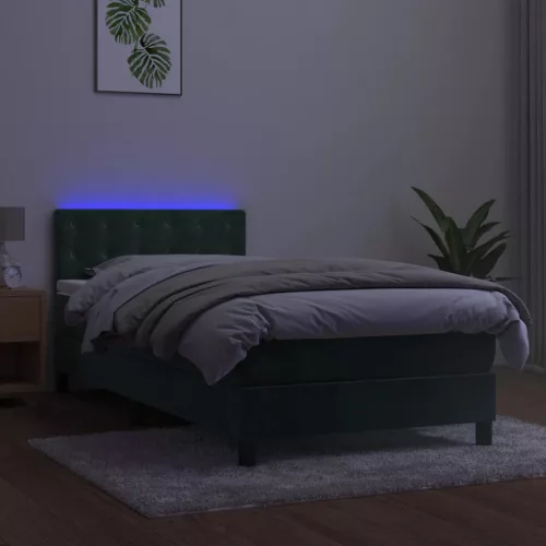  sötétzöld bársony rugós és LED-es ágy matraccal 80 x 200 cm