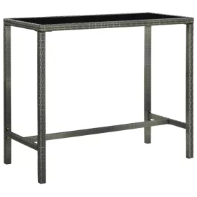    szürke polyrattan és üveg kerti bárasztal 130 x 60 x 110 cm