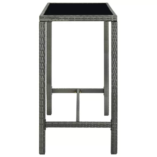  szürke polyrattan és üveg kerti bárasztal 130 x 60 x 110 cm