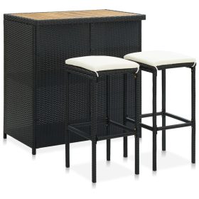  3 részes fekete polyrattan bárszett