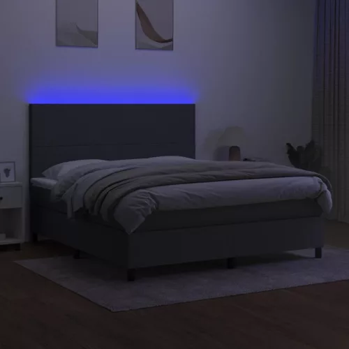  sötétszürke szövet rugós és LED-es ágy matraccal 180 x 200 cm