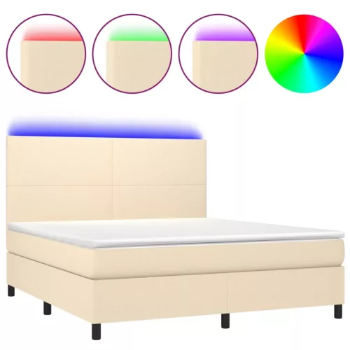  krémszínű szövet rugós és LED-es ágy matraccal 180 x 200 cm
