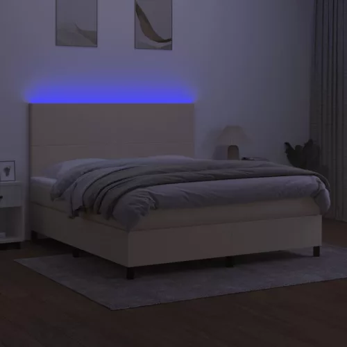 krémszínű szövet rugós és LED-es ágy matraccal 180 x 200 cm