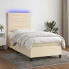  krémszínű szövet rugós és LED-es ágy matraccal 100x200 cm