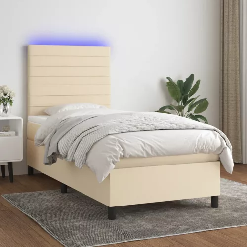  krémszínű szövet rugós és LED-es ágy matraccal 100x200 cm