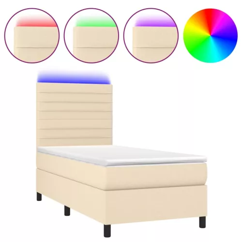  krémszínű szövet rugós és LED-es ágy matraccal 100x200 cm
