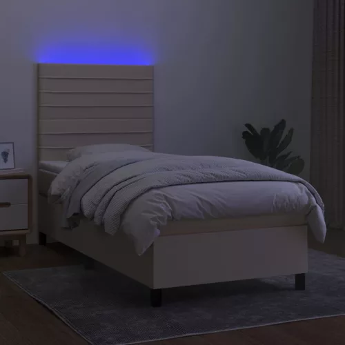  krémszínű szövet rugós és LED-es ágy matraccal 100x200 cm