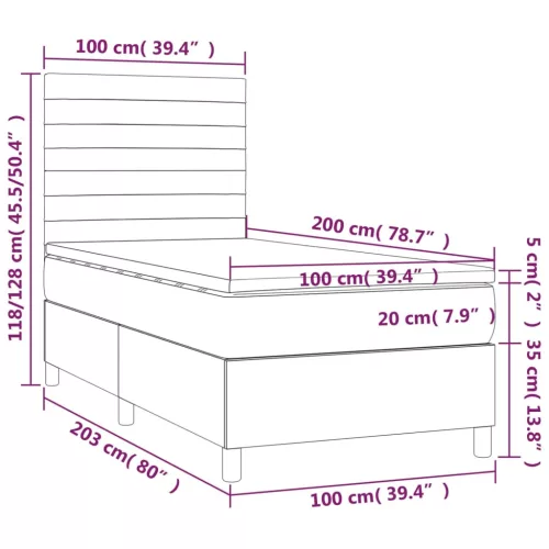  krémszínű szövet rugós és LED-es ágy matraccal 100x200 cm