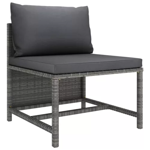  3 személyes szürke polyrattan kerti kanapé párnákkal