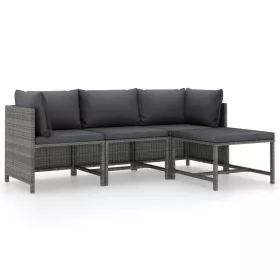    4 részes szürke polyrattan kerti ülőgarnitúra párnákkal