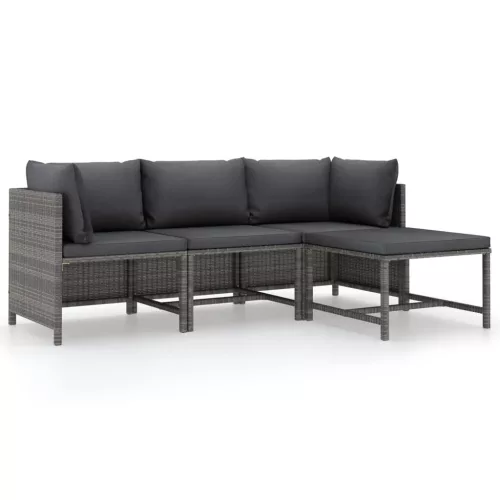  4 részes szürke polyrattan kerti ülőgarnitúra párnákkal