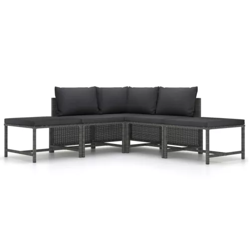  5 részes szürke polyrattan kerti ülőgarnitúra párnákkal