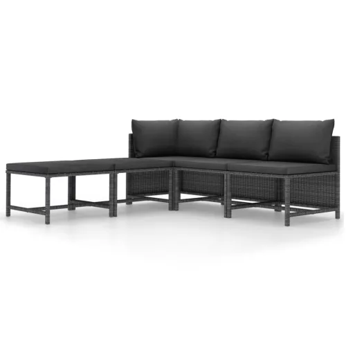  5 részes szürke polyrattan kerti ülőgarnitúra párnákkal