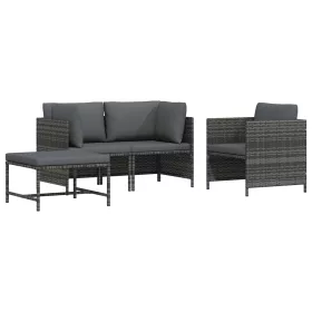    4 részes szürke polyrattan kerti kanapészett párnákkal 