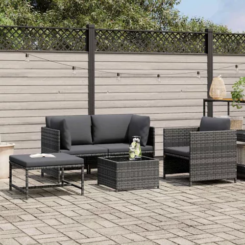  4 részes szürke polyrattan kerti kanapészett párnákkal 
