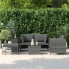  4 részes szürke polyrattan kerti kanapészett párnákkal 