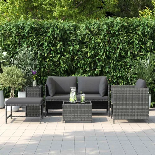  4 részes szürke polyrattan kerti kanapészett párnákkal 