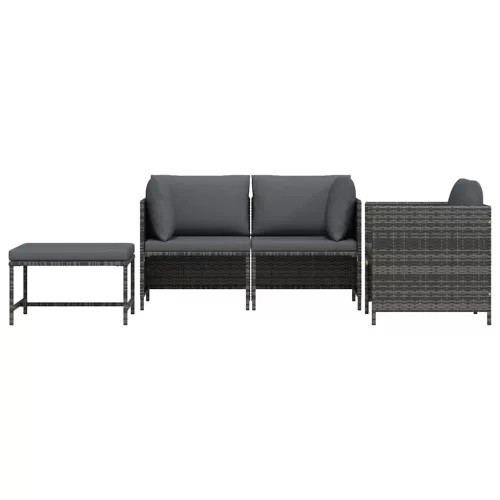 4 részes szürke polyrattan kerti kanapészett párnákkal 