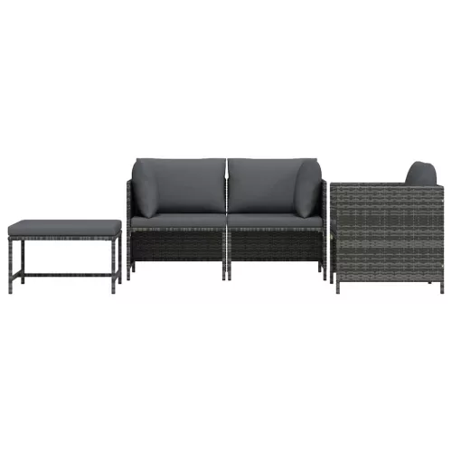  4 részes szürke polyrattan kerti kanapészett párnákkal 