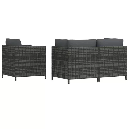  4 részes szürke polyrattan kerti kanapészett párnákkal 