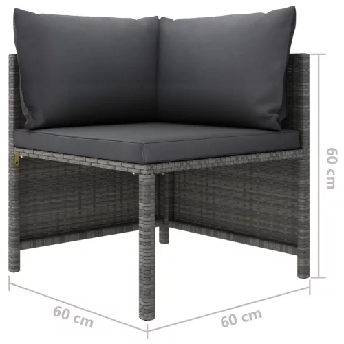  3 részes szürke polyrattan kerti bútorszett párnákkal