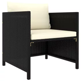  fekete polyrattan kerti kanapé párnákkal