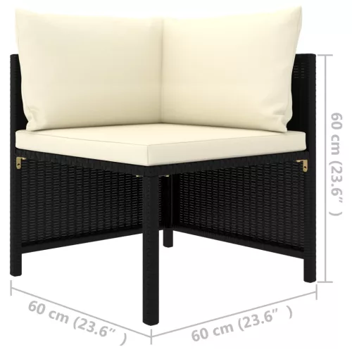  fekete kétszemélyes polyrattan kerti kanapé párnákkal