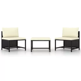   3 részes fekete polyrattan kerti ülőgarnitúra párnával