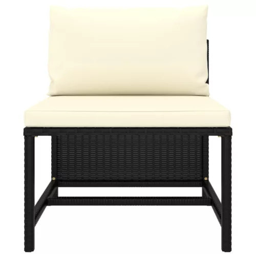  3 részes fekete polyrattan kerti ülőgarnitúra párnával