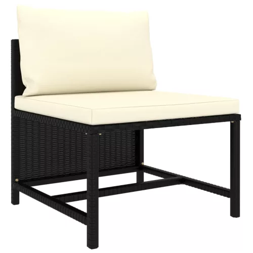  4 személyes fekete polyrattan kerti kanapé párnákkal