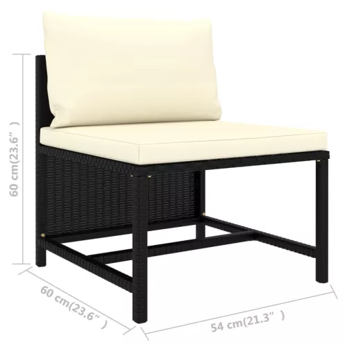  4 részes fekete polyrattan kerti kanapészett párnákkal
