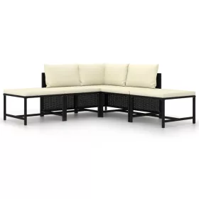  5 részes fekete polyrattan kerti kanapészett párnákkal