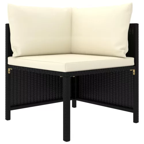  5 részes fekete polyrattan kerti kanapészett párnákkal