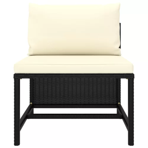  5 részes fekete polyrattan kerti kanapészett párnákkal