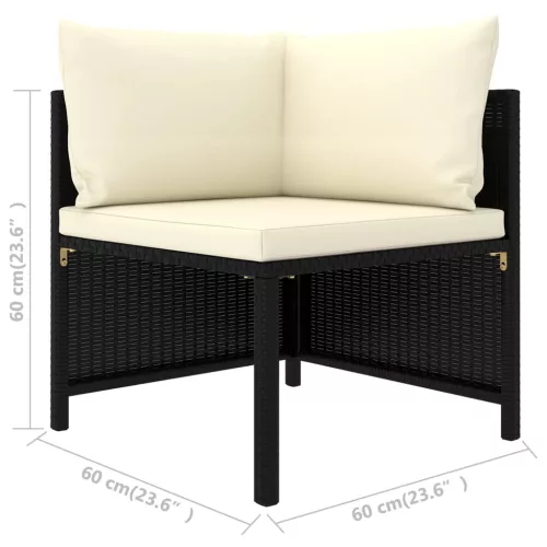  4 részes fekete polyrattan kerti kanapészett párnákkal