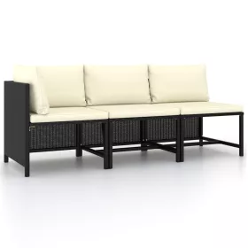    3 részes fekete polyrattan kerti ülőgarnitúra párnával