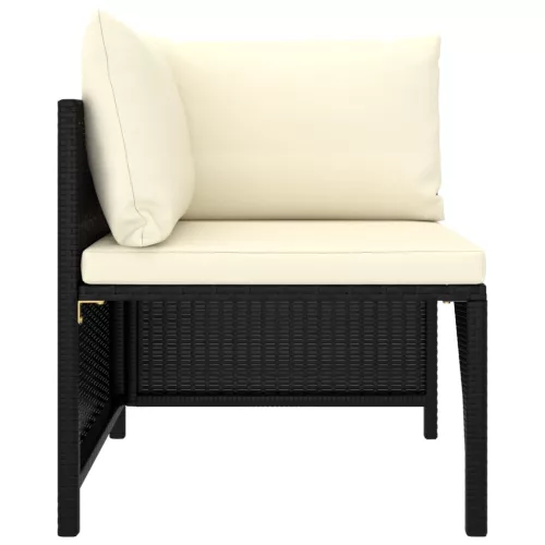  3 részes fekete polyrattan kerti ülőgarnitúra párnával