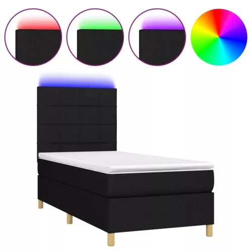  fekete szövet rugós és LED-es ágy matraccal 90x190 cm