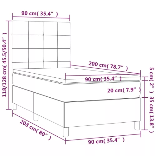  barna szövet rugós és LED-es ágy matraccal 90x200 cm