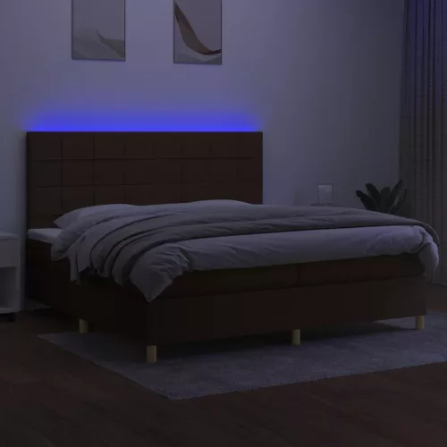  barna szövet rugós és LED-es ágy matraccal 200x200 cm