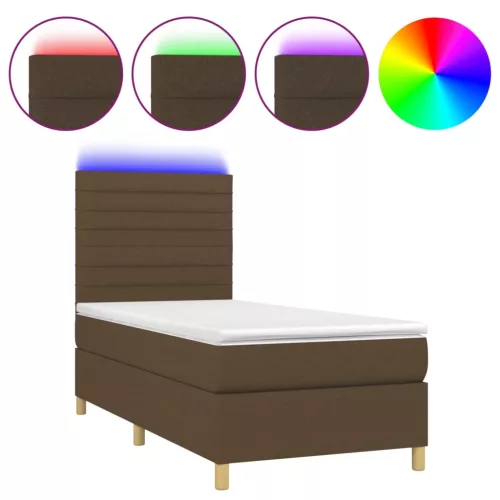  barna szövet rugós és LED-es ágy matraccal 90x200 cm