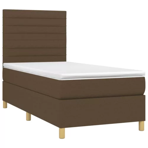  barna szövet rugós és LED-es ágy matraccal 90x200 cm