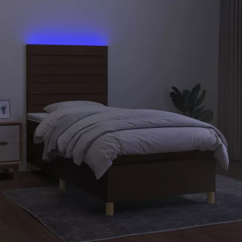  barna szövet rugós és LED-es ágy matraccal 90x200 cm