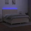  krémszínű szövet rugós és LED-es ágy matraccal 180 x 200 cm