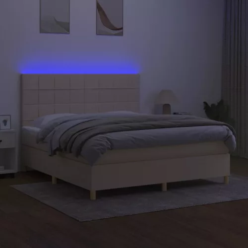  krémszínű szövet rugós és LED-es ágy matraccal 180 x 200 cm