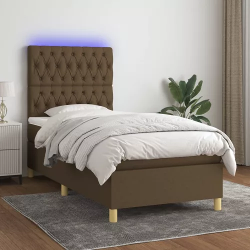  barna szövet rugós és LED-es ágy matraccal 90x190 cm