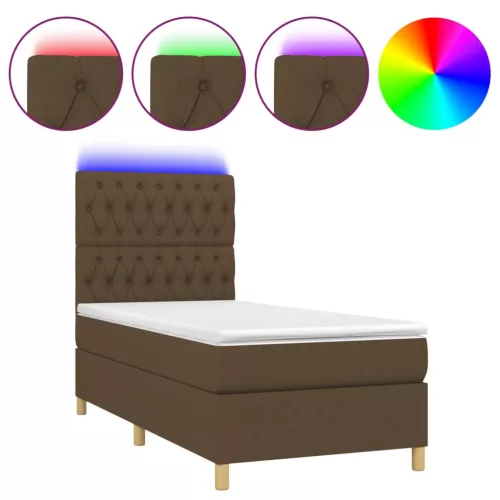  barna szövet rugós és LED-es ágy matraccal 90x190 cm
